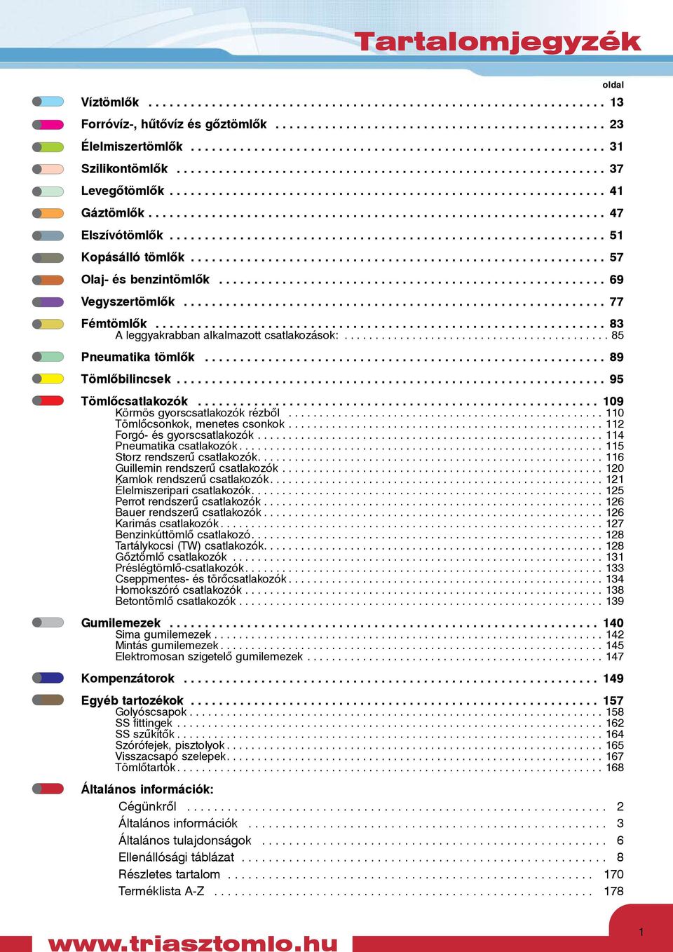 ............................................................... 47 Elszívótömlők............................................................. 51 Kopásálló tömlők.......................................................... 57 Olaj- és benzintömlők.