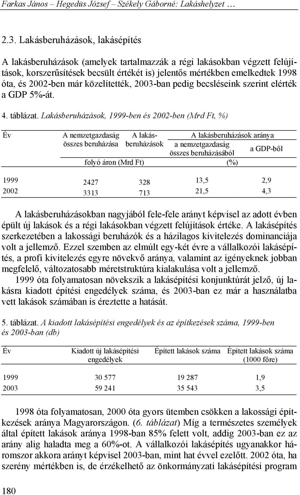 Lakásberuházások, 1999-ben és 2002-ben (Mrd Ft, %) Év A nemzetgazdaság A lakásberuházások a nemzetgazdaság A lakásberuházások aránya összes beruházása a GDP-ből összes beruházásából folyó áron (Mrd