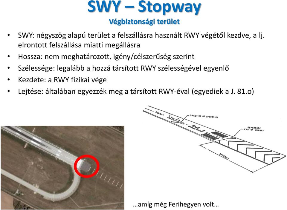 Szélessége: legalább a hozzá társított RWY szélességével egyenlő Kezdete: a RWY fizikai vége SWY