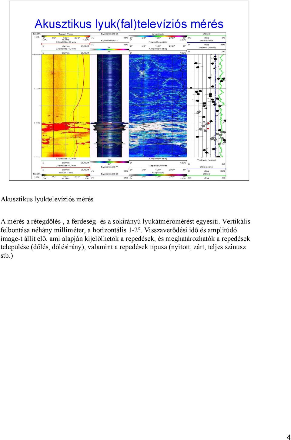 Visszaverődési idő és amplitúdó image-t állít elő, ami alapján kijelölhetők a repedések, és