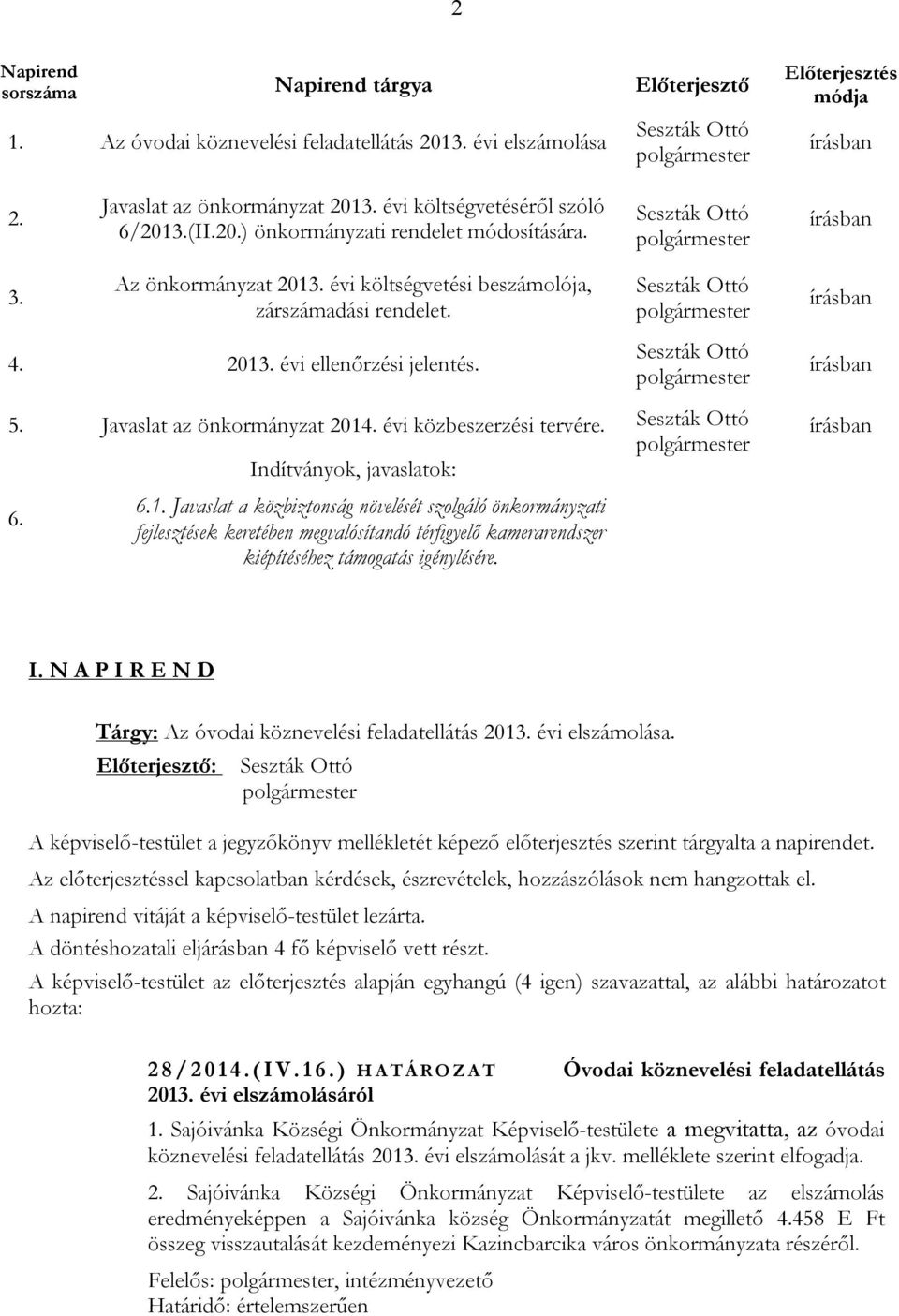 Seszták Ottó Seszták Ottó 5. Javaslat az önkormányzat 2014