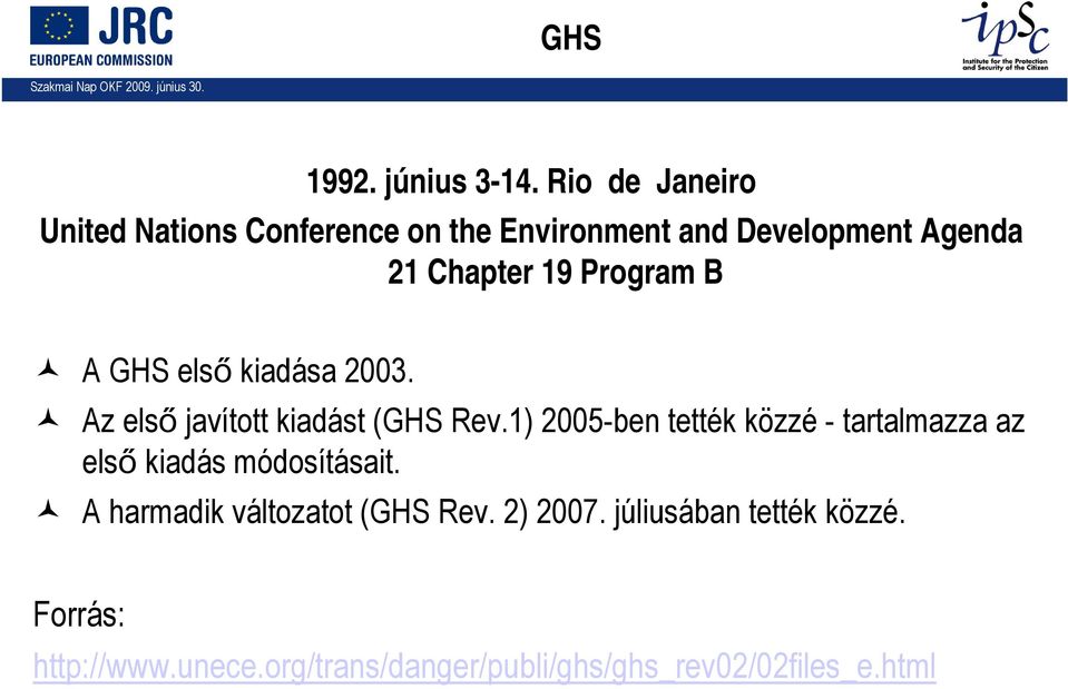 Program B A GHS első kiadása 2003. Az első javított kiadást (GHS Rev.