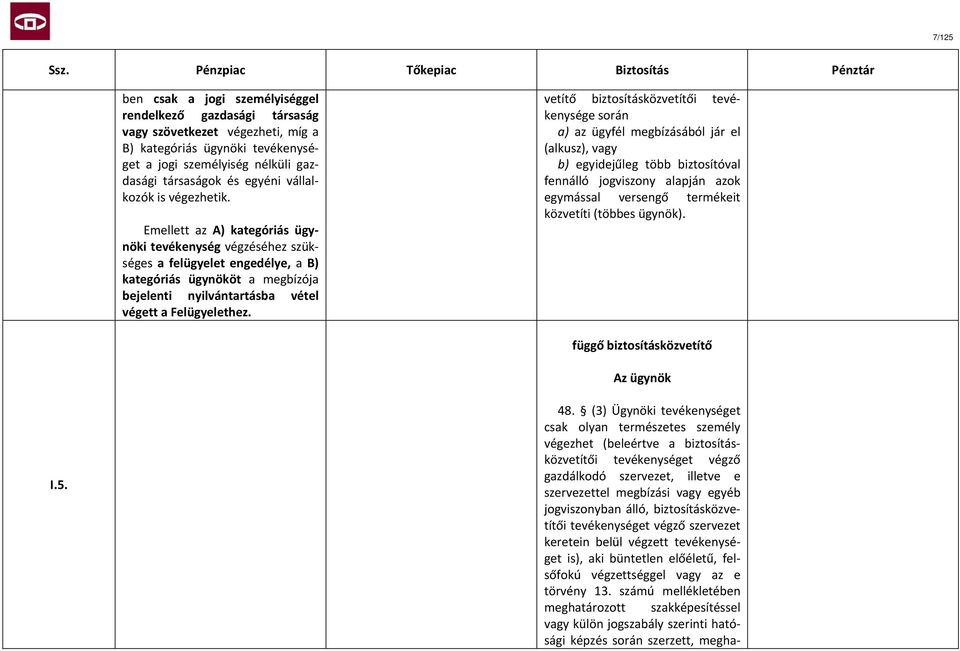 Emellett az A) kategóriás ügynöki tevékenység végzéséhez szükséges a felügyelet engedélye, a B) kategóriás ügynököt a megbízója bejelenti nyilvántartásba vétel végett a Felügyelethez.