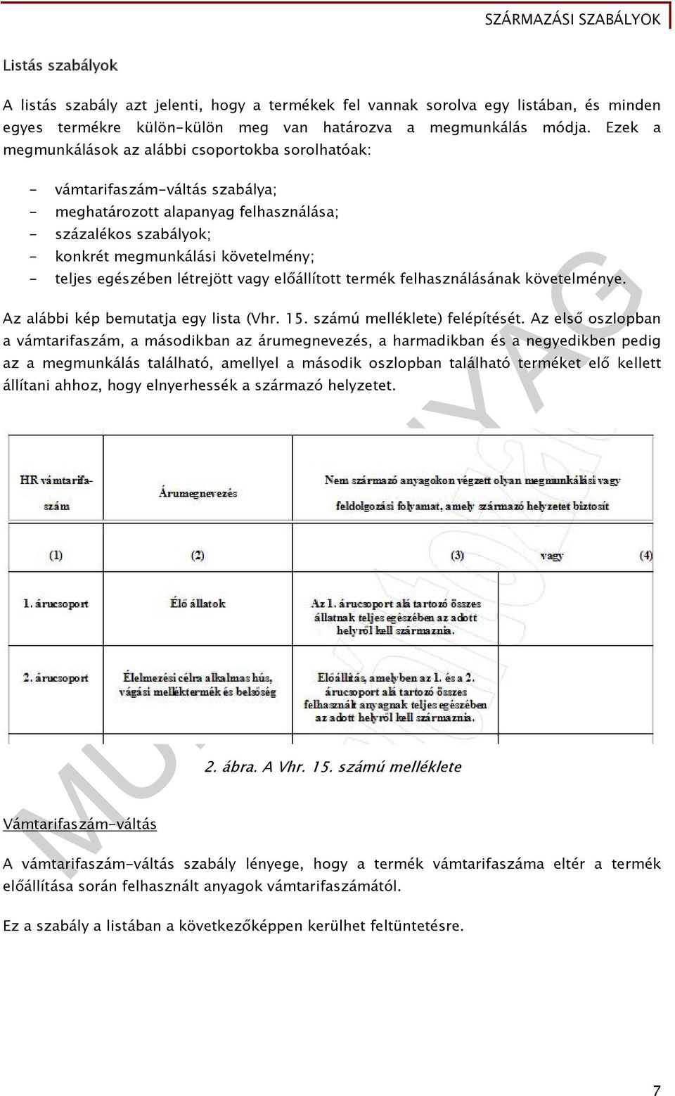 egészében létrejött vagy előállított termék felhasználásának követelménye. Az alábbi kép bemutatja egy lista (Vhr. 15. számú melléklete) felépítését.