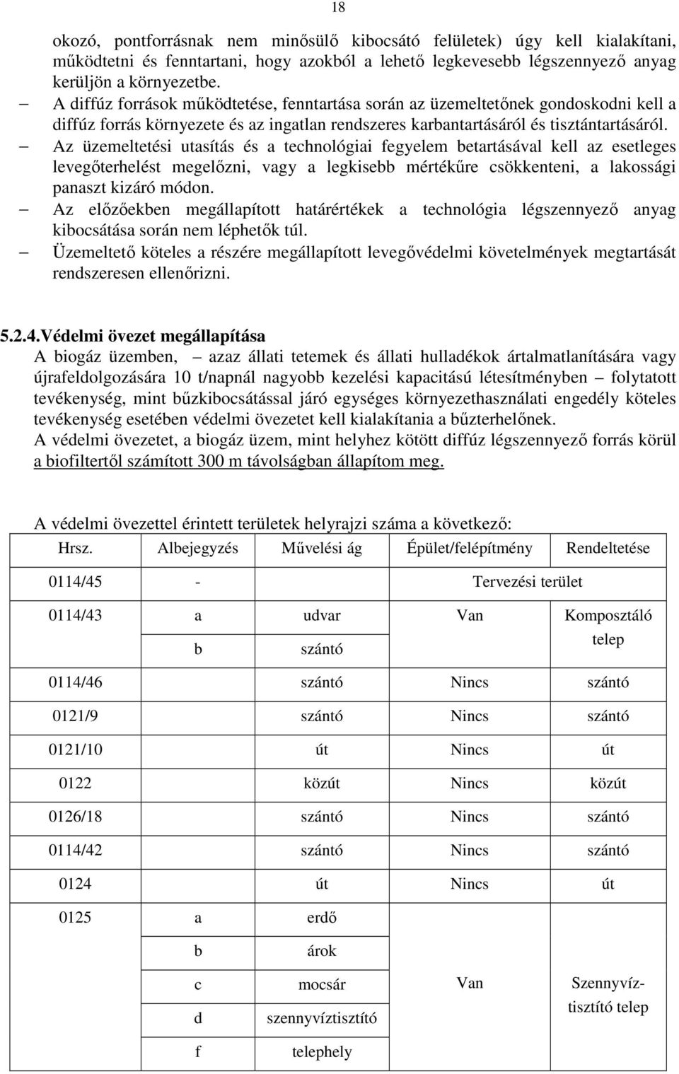 Az üzemeltetési utasítás és a technológiai fegyelem betartásával kell az esetleges levegőterhelést megelőzni, vagy a legkisebb mértékűre csökkenteni, a lakossági panaszt kizáró módon.