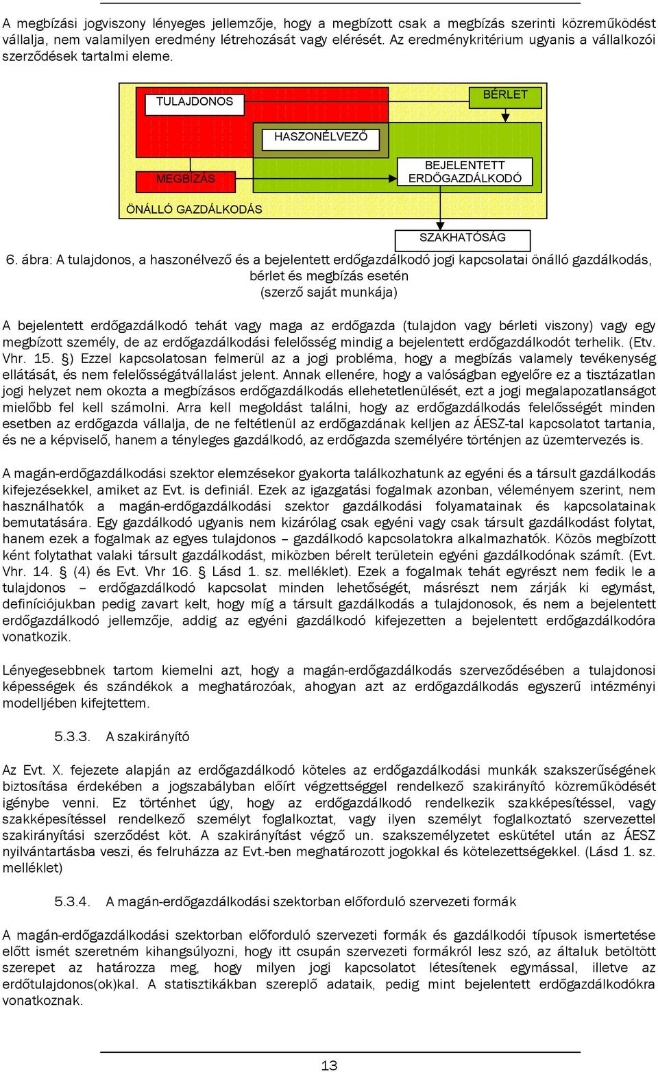 ábra: A tulajdonos, a haszonélvező és a bejelentett erdőgazdálkodó jogi kapcsolatai önálló gazdálkodás, bérlet és megbízás esetén (szerző saját munkája) A bejelentett erdőgazdálkodó tehát vagy maga