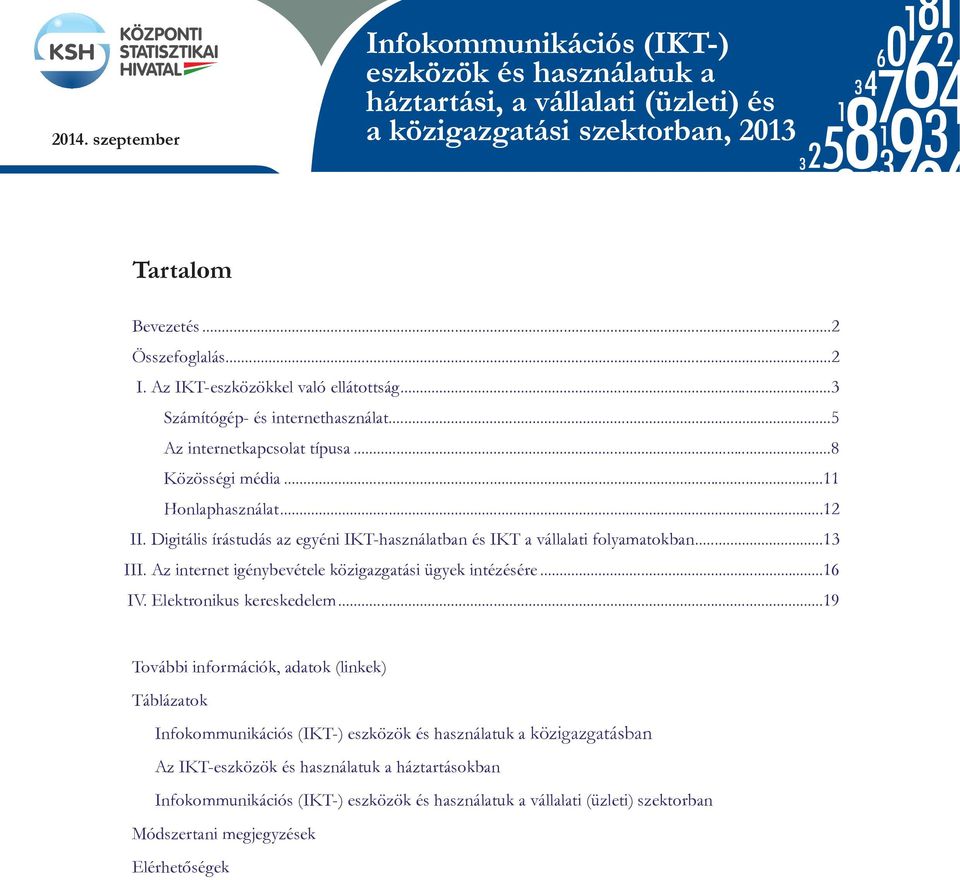 Digitális írástudás az egyéni IKT-használatban és IKT a vállalati folyamatokban...13 III. Az internet igénybevétele közigazgatási ügyek intézésére...16 IV. Elektronikus kereskedelem.