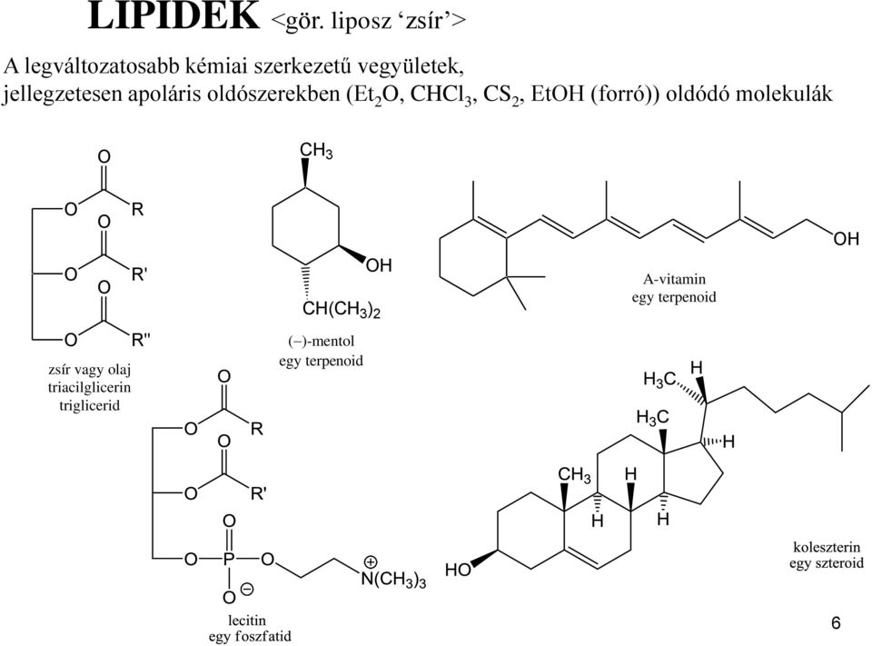 jellegzetesen apoláris oldószerekben (Et 2, CHCl 3, CS 2, EtH (forró))