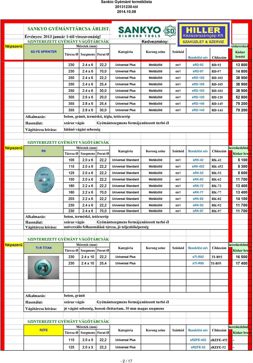 4 x 6 30,0 Universal Plus Metálzöld oo1 srd-103 RD-103 38 900 305 2.6 x 6 20,0 Universal Plus Metálzöld oo1 srd-120 RD-120 52 800 355 2.