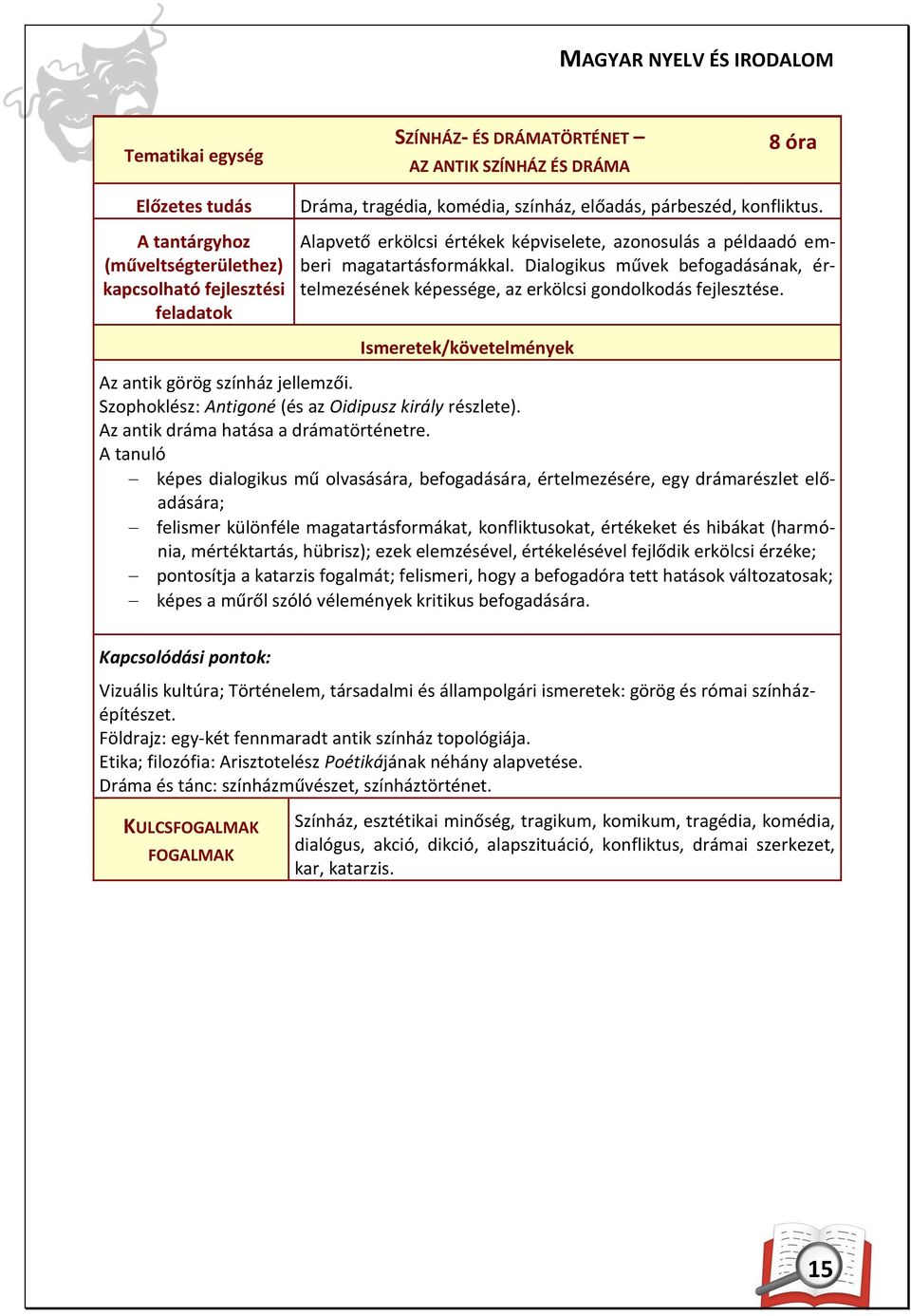 Az antik görög színház jellemzői. Szophoklész: Antigoné (és az Oidipusz király részlete). Az antik dráma hatása a drámatörténetre.