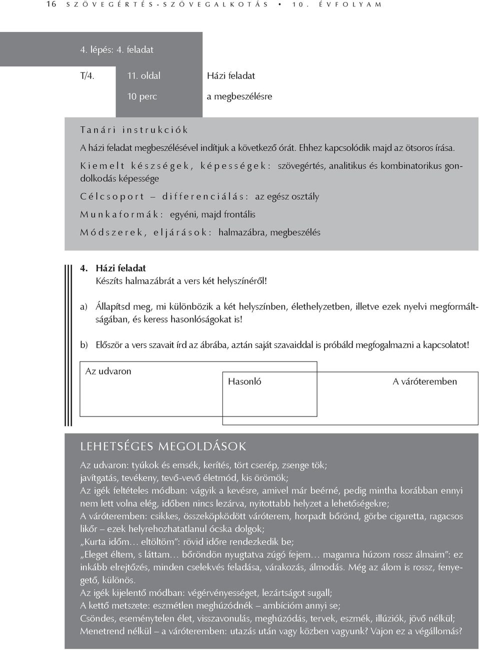 Kiemelt készségek, képességek: szövegértés, analitikus és kombinatorikus gondolkodás képessége Célcsoport differenciálás: az egész osztály M u n k a f o r m á k : egyéni, majd frontális M ó d s z e r