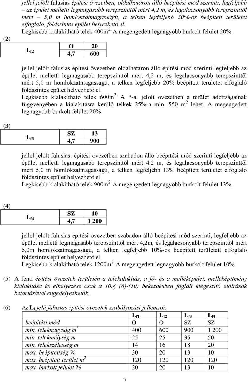 L f2 O 20 4,7 600 jellel jelölt falusias építési övezetben oldalhatáron álló építési mód szerinti legfeljebb az épület melletti legmagasabb terepszinttől mért 4,2 m, és legalacsonyabb terepszinttől