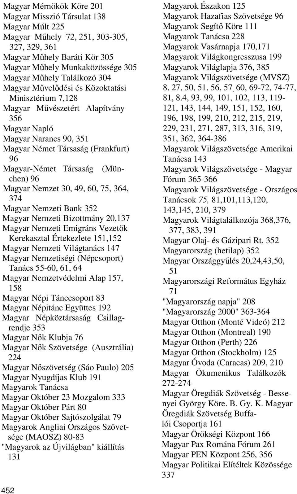 (München) 96 Magyar Nemzet 30, 49, 60, 75, 364, 374 Magyar Nemzeti Bank 352 Magyar Nemzeti Bizottmány 20,137 Magyar Nemzeti Emigráns Vezetők Kerekasztal Értekezlete 151,152 Magyar Nemzeti Világtanács