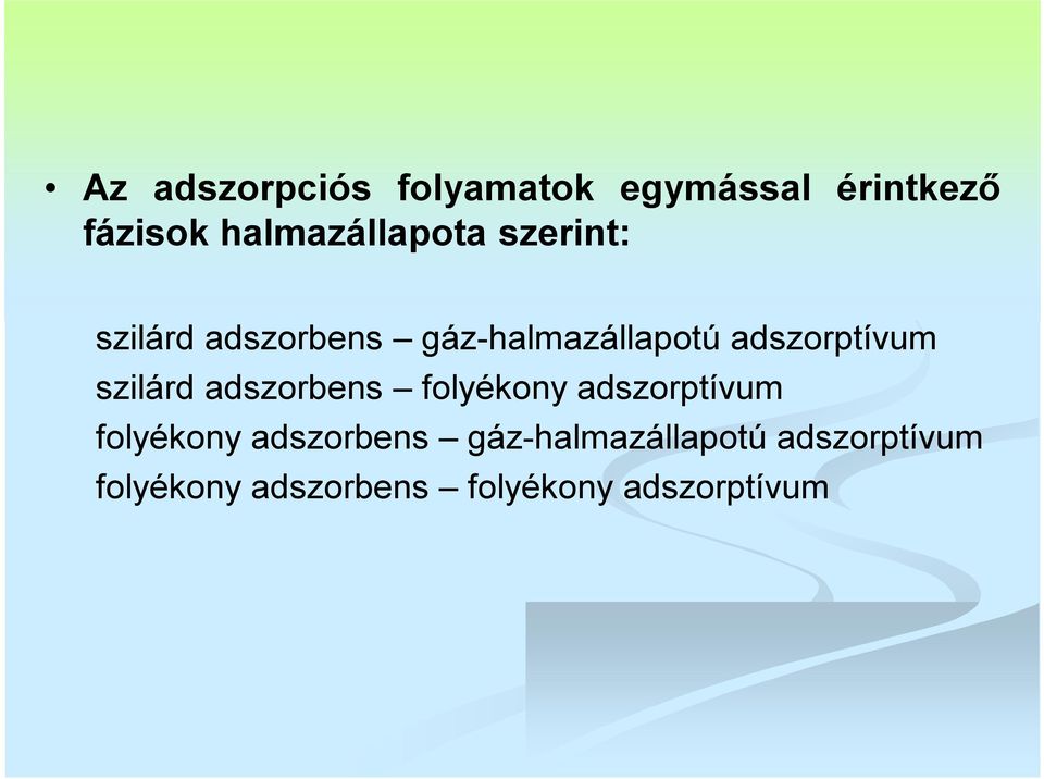 adszorptívum szilárd adszorbens folyékony adszorptívum folyékony