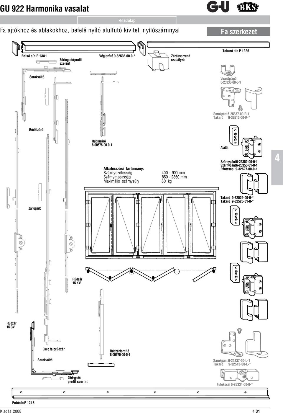 Szárnymagasság 850-2350 mm Maximális szárnysúly 80 kg Alátét Szárnypánt 6-25352-00-0-1 Szárnypánt 6-25353-01-0-1 Pántcsap 9-32527-00-0-1 Takaró 9-32526-00-0-* Takaró 9-32525-01-0-* Zárfogadó