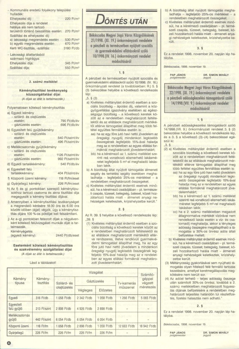 Szállítási dija: 3. számú melléklet Kéménytisztítási tevékenység közszolgáltatási díjai (A dijak az étét is tartalmazzák.