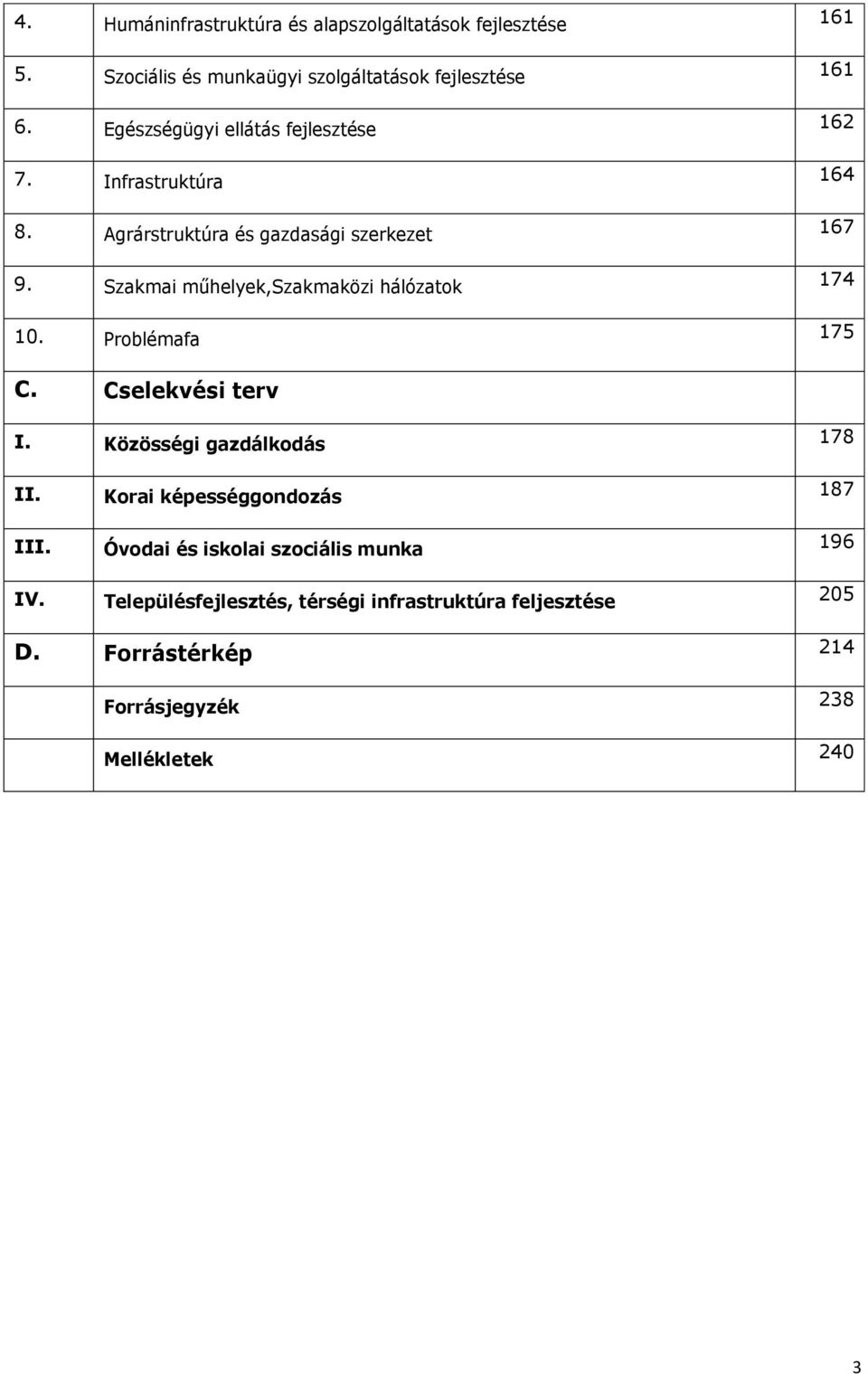 Szakmai műhelyek,szakmaközi hálózatok 10. Problémafa 161 161 162 164 167 174 175 C. Cselekvési terv I. Közösségi gazdálkodás 178 II.