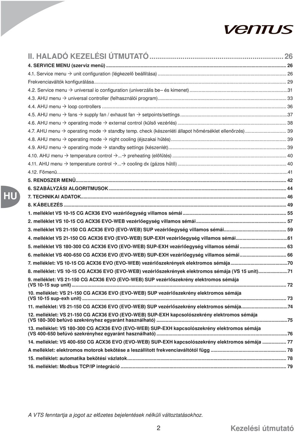 .. 38 4.7. A menu operating mode standby temp. check (készenléti állapot hőmérséklet ellenőrzés)... 39 4.8. A menu operating mode night cooling (éjszakai hűtés)... 39 4.9. A menu operating mode standby settings (készenlét).