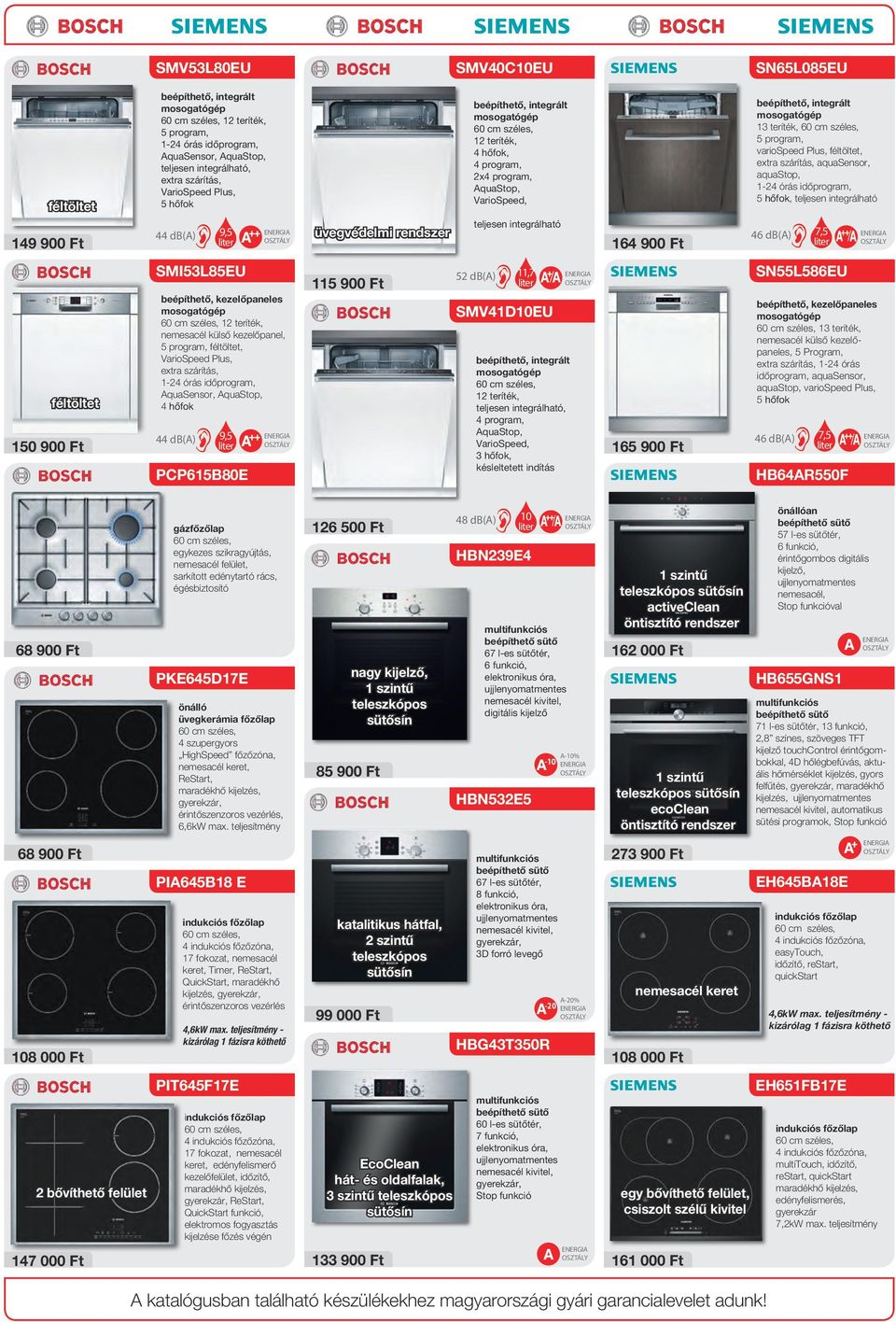 beépíthető, integrált mosogatógép 13 teríték, 5 program, variospeed Plus, féltöltet, extra szárítás, aquasensor, aquastop, 1-24 órás időprogram, 5 hőfok, teljesen integrálható 46 db(a) 7,5 /