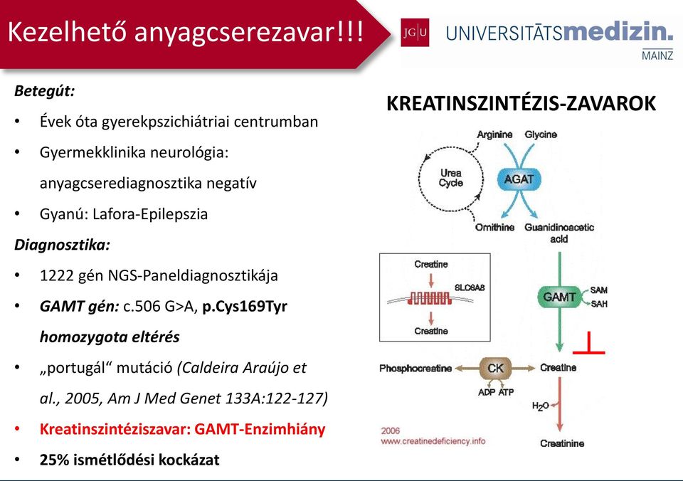 negatív Gyanú: Lafora-Epilepszia Diagnosztika: 1222 gén NGS-Paneldiagnosztikája GAMT gén: c.506 G>A, p.