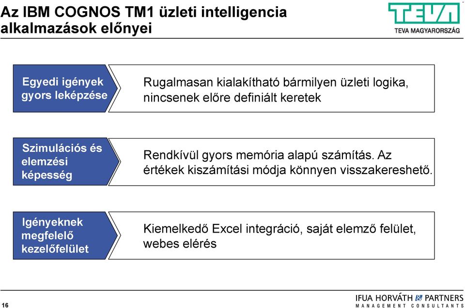 elemzési képesség Rendkívül gyors memória alapú számítás.