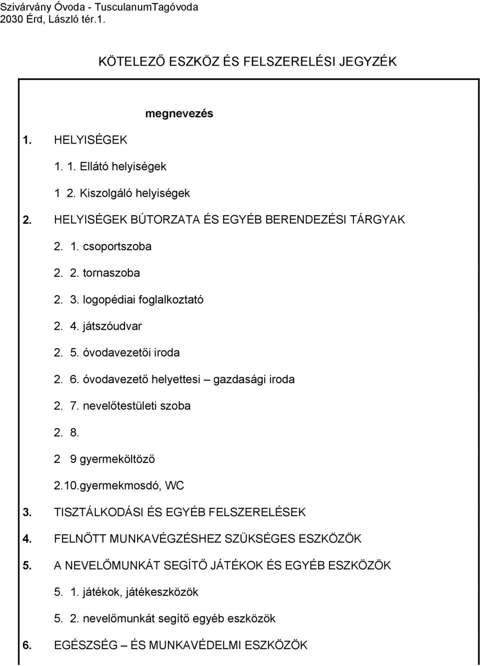 óvodavezetői iroda 2. 6. óvodavezető helyettesi gazdasági iroda 2. 7. nevelőtestületi szoba 2. 8. 2 9 gyermeköltöző 2.10.gyermekmosdó, WC 3.