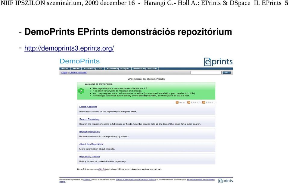 EPrints 5 DemoPrints EPrints demonstrációs