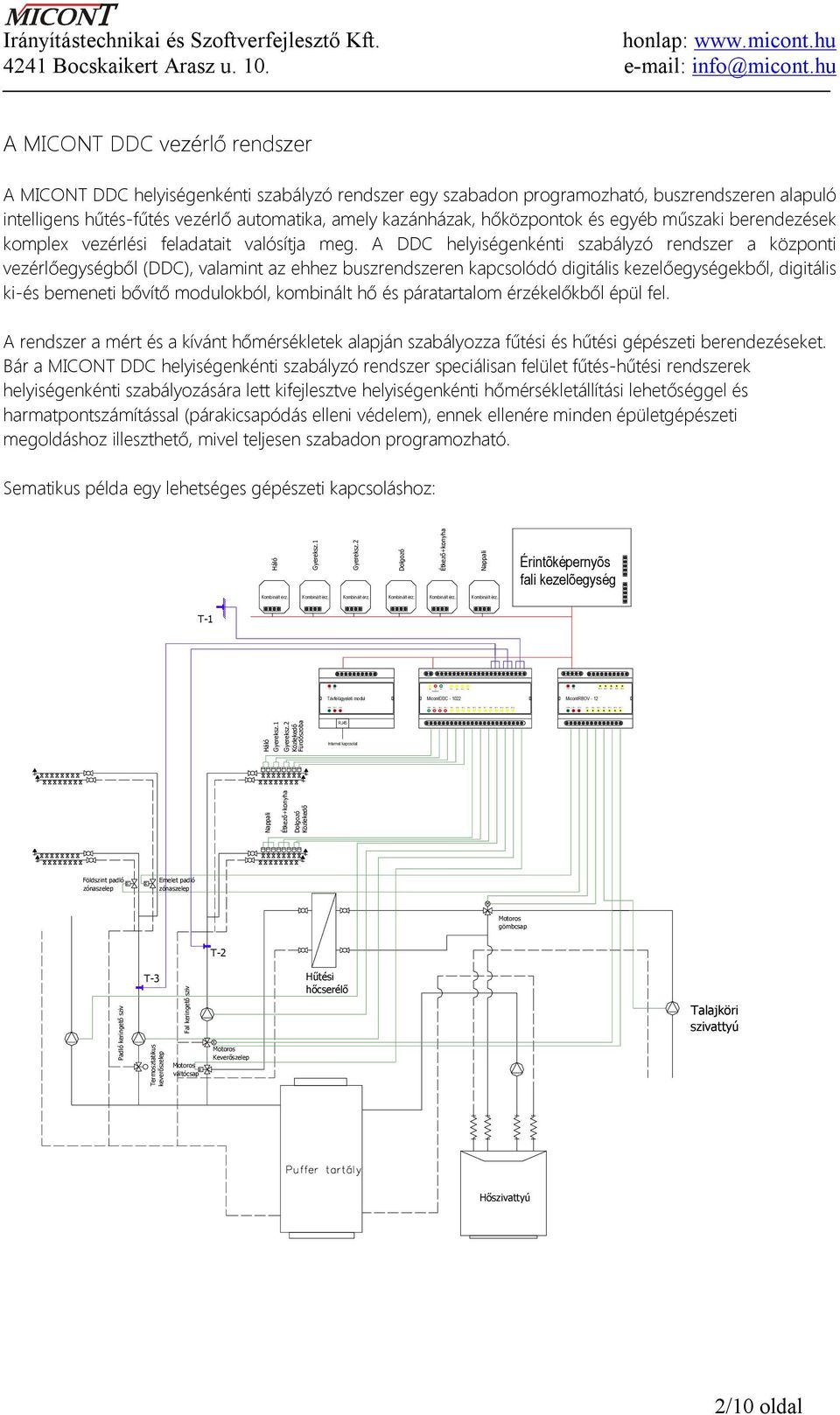 A MICONT DDC vezérlő rendszer A MICONT DDC helyiségenkénti szabályzó rendszer egy szabadon programozható, buszrendszeren alapuló intelligens hűtés-fűtés vezérlő automatika, amely kazánházak,