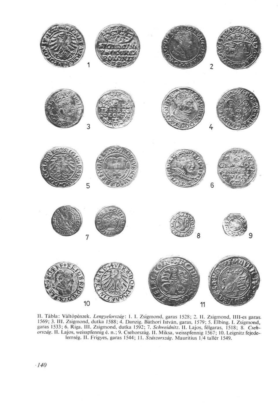 Zsigmond, dutka 1592; 7. Schweidnitz. II. Lajos, fél, 1518; 8. Csehország. II. Lajos, weisspfennig é. п.; 9.