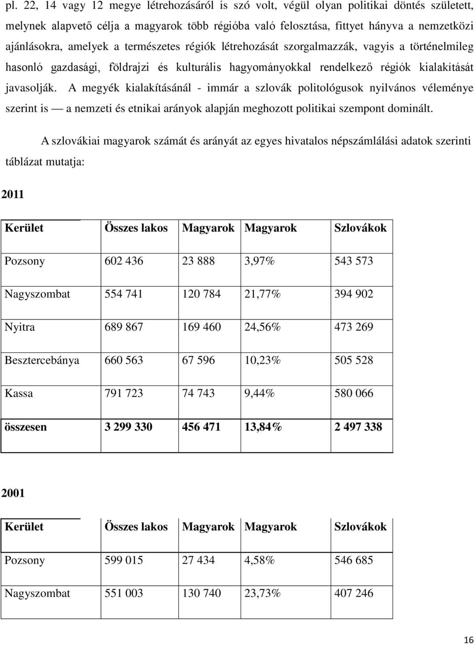 A megyék kialakításánál - immár a szlovák politológusok nyilvános véleménye szerint is a nemzeti és etnikai arányok alapján meghozott politikai szempont dominált.