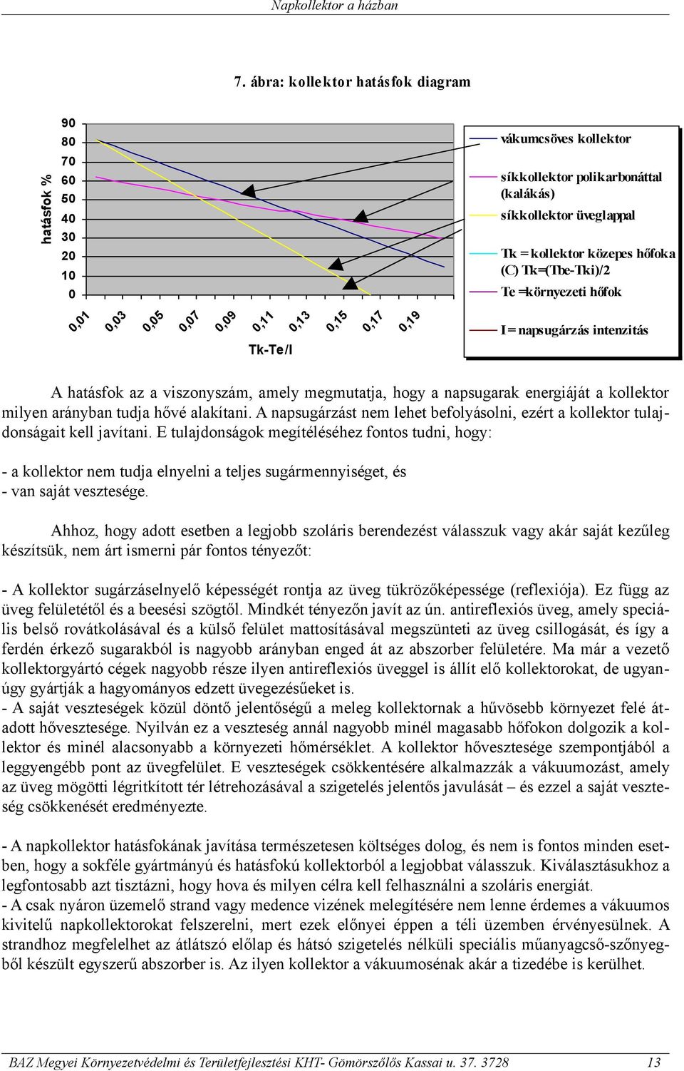 napsugarak energiáját a kollektor milyen arányban tudja hővé alakítani. A napsugárzást nem lehet befolyásolni, ezért a kollektor tulajdonságait kell javítani.