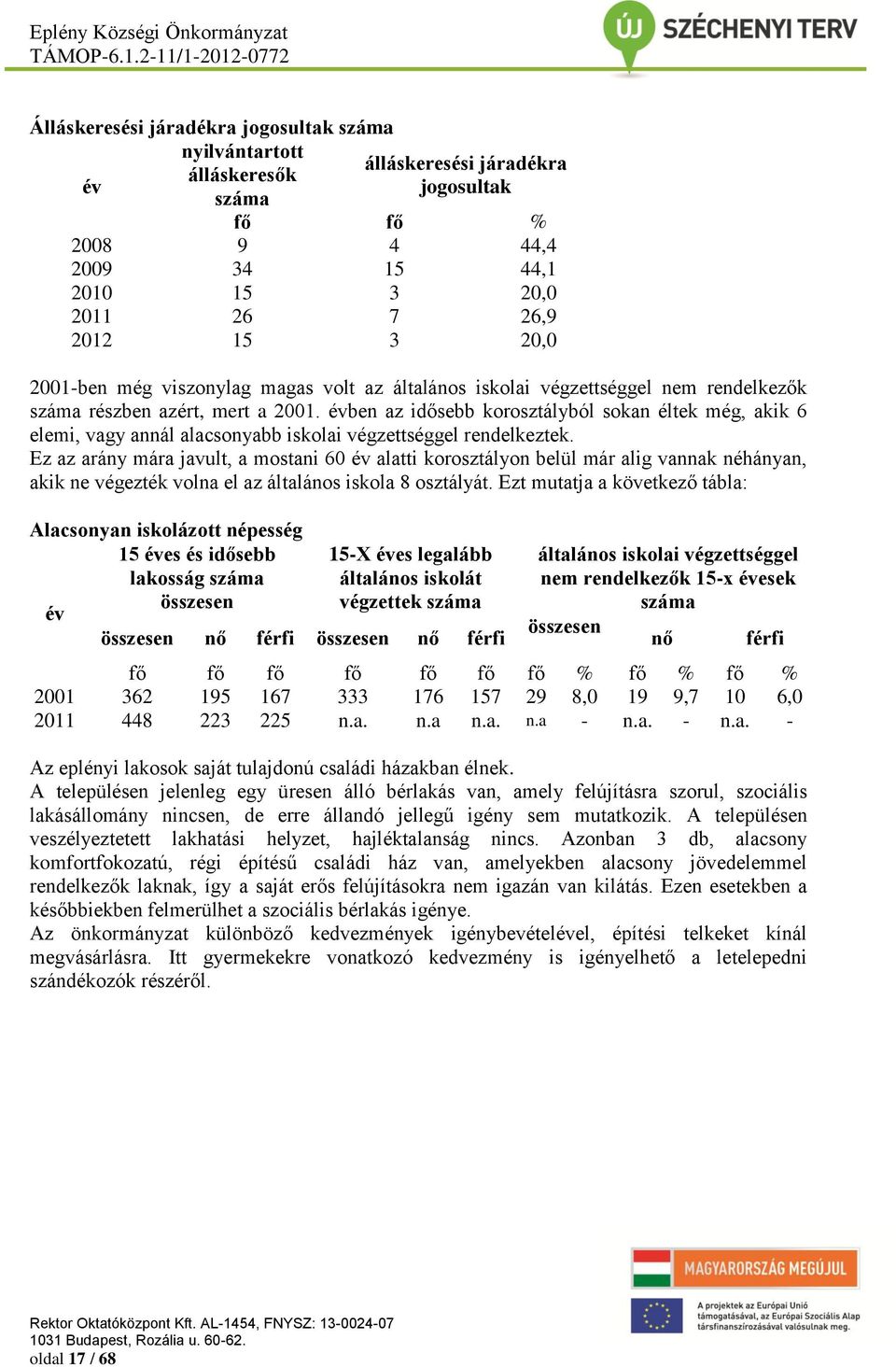 évben az idősebb korosztályból sokan éltek még, akik 6 elemi, vagy annál alacsonyabb iskolai végzettséggel rendelkeztek.