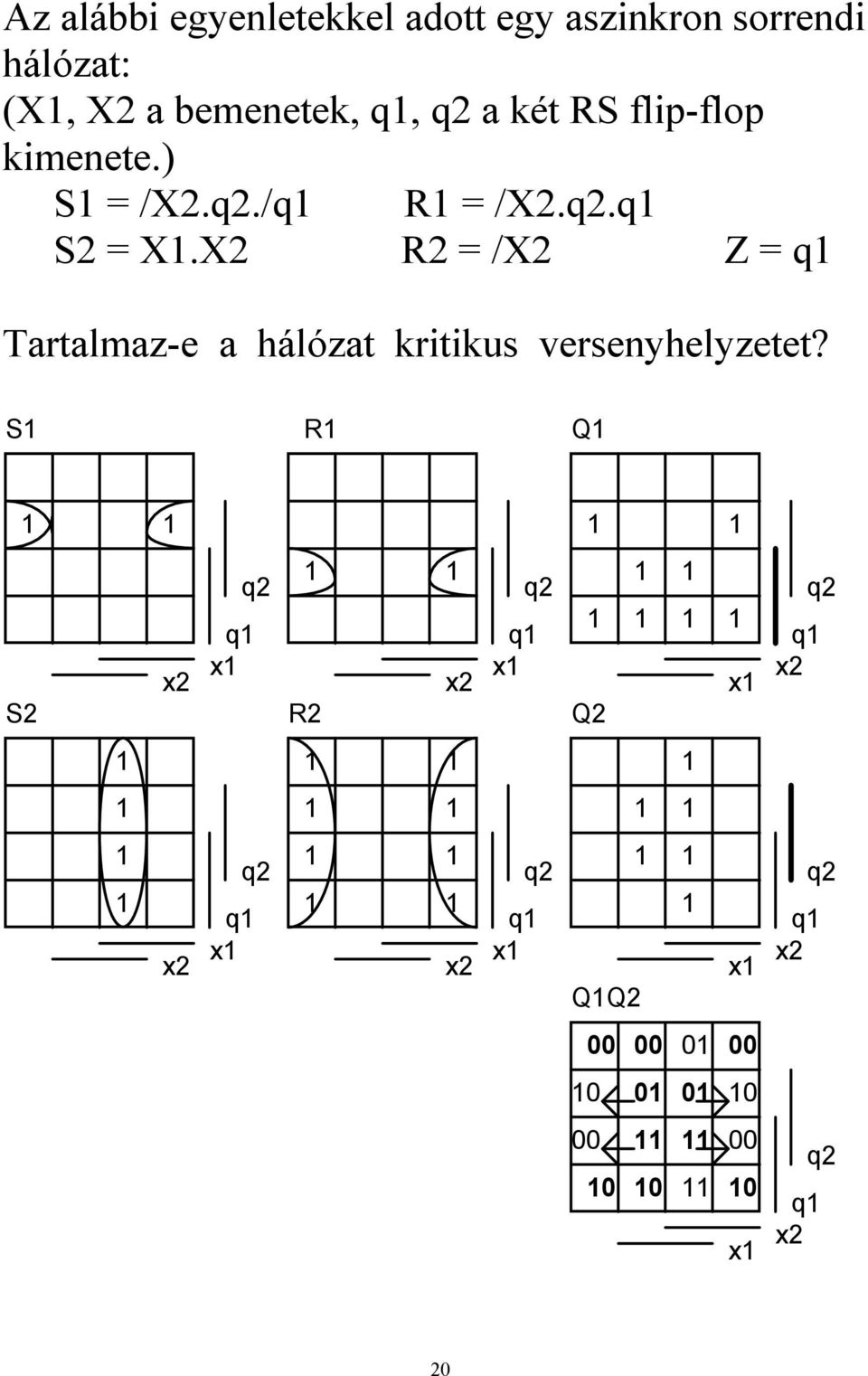 X2 R2 = /X2 Z = q Tartalmaz-e a hálózat kritikus versenyhelyzetet?