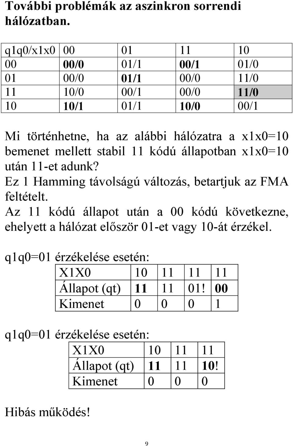 állapotban xx= után -et adunk? Ez Hamming távolságú változás, betartjuk az FMA feltételt.