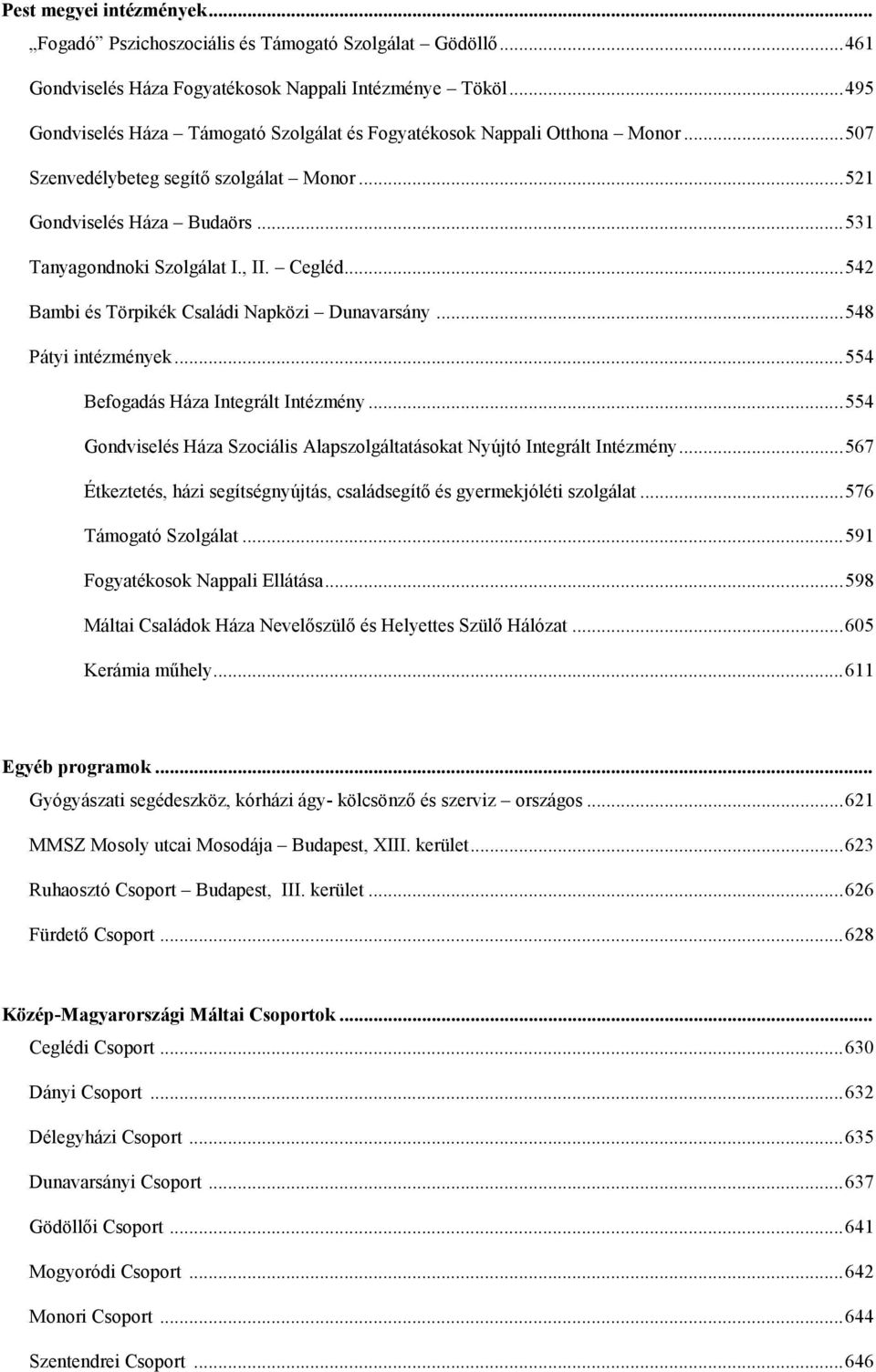 Cegléd... 542 Bambi és Törpikék Családi Napközi Dunavarsány... 548 Pátyi intézmények... 554 Befogadás Háza Integrált Intézmény.