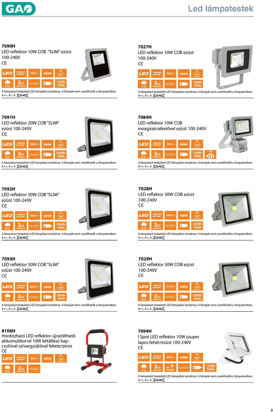 ezüst 7093H LED reflektor 50W COB SLIM ezüst 7029H LED reflektor 50W COB ezüst 8106H Hordozható LED reflektor újratölthető