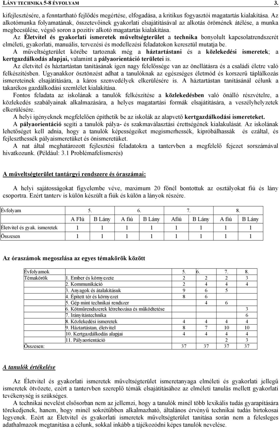 Az Életvitel és gyakorlati ismeretek műveltségterület a technika bonyolult kapcsolatrendszerét elméleti, gyakorlati, manuális, tervezési és modellezési on keresztül mutatja be.