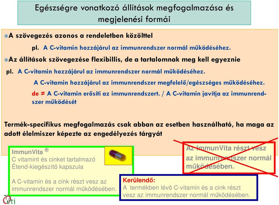 A C-vitamin hozzájárul az immunrendszer megfelelő/egészséges működéséhez. de A C-vitamin erősíti az immunrendszert.