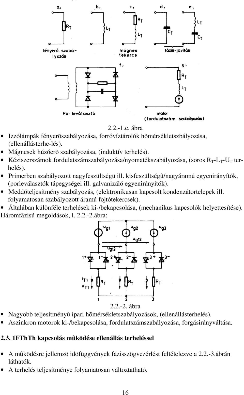 kisfeszültségû/nagyáramú egyenirányítók, (porleválasztók tápegységei ill. galvanizáló egyenirányítók). Meddõteljesítmény szabályozás, (elektronikusan kapcsolt kondenzátortelepek ill.