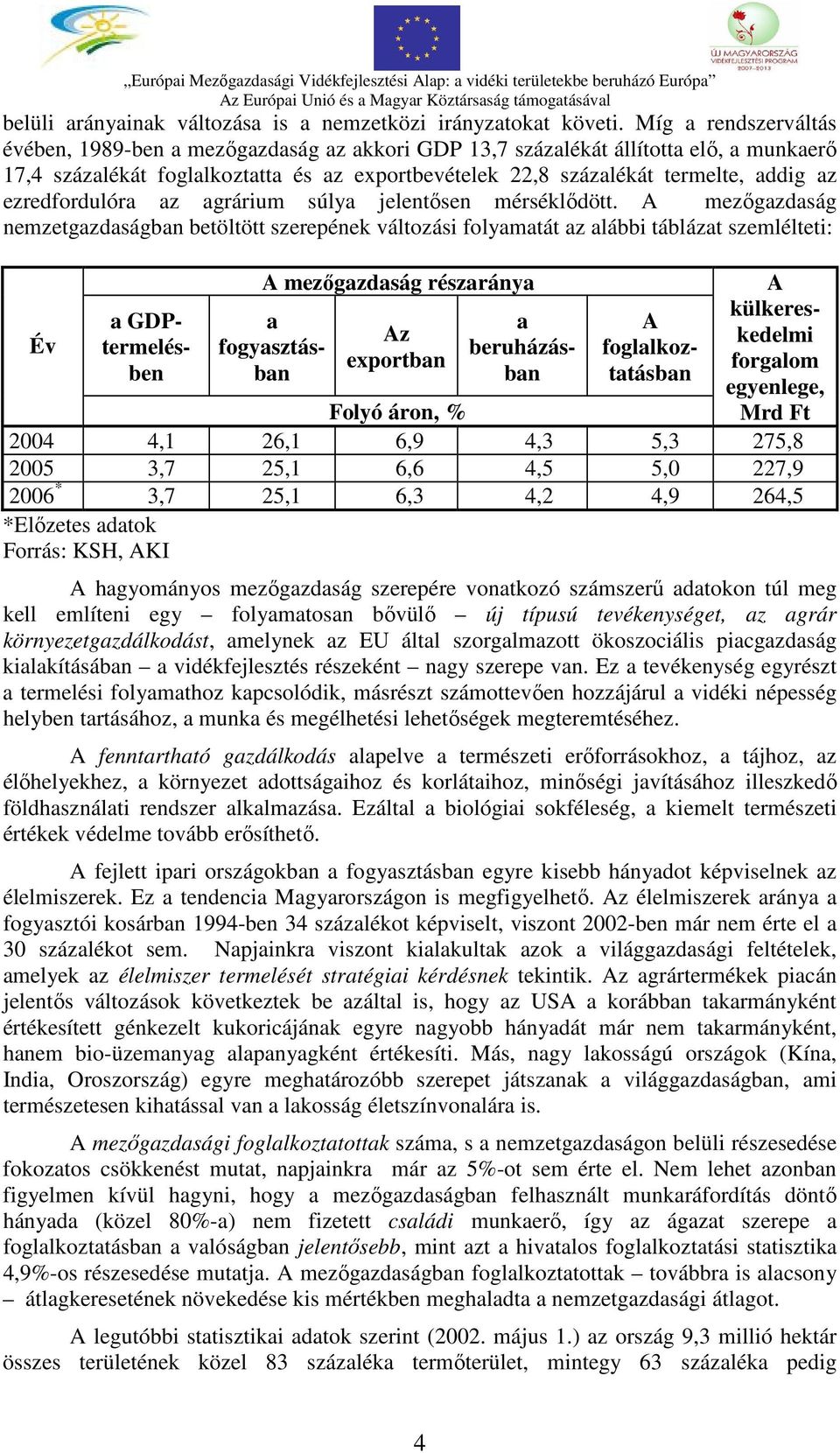 ezredfordulóra az agrárium súlya jelentősen mérséklődött.