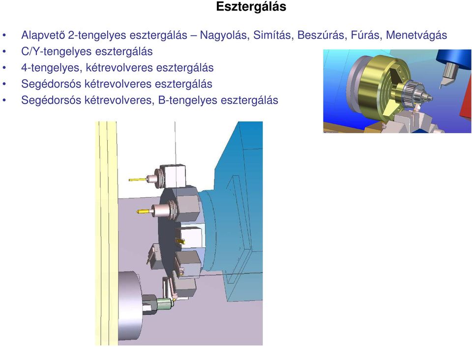 esztergálás 4-tengelyes, kétrevolveres esztergálás
