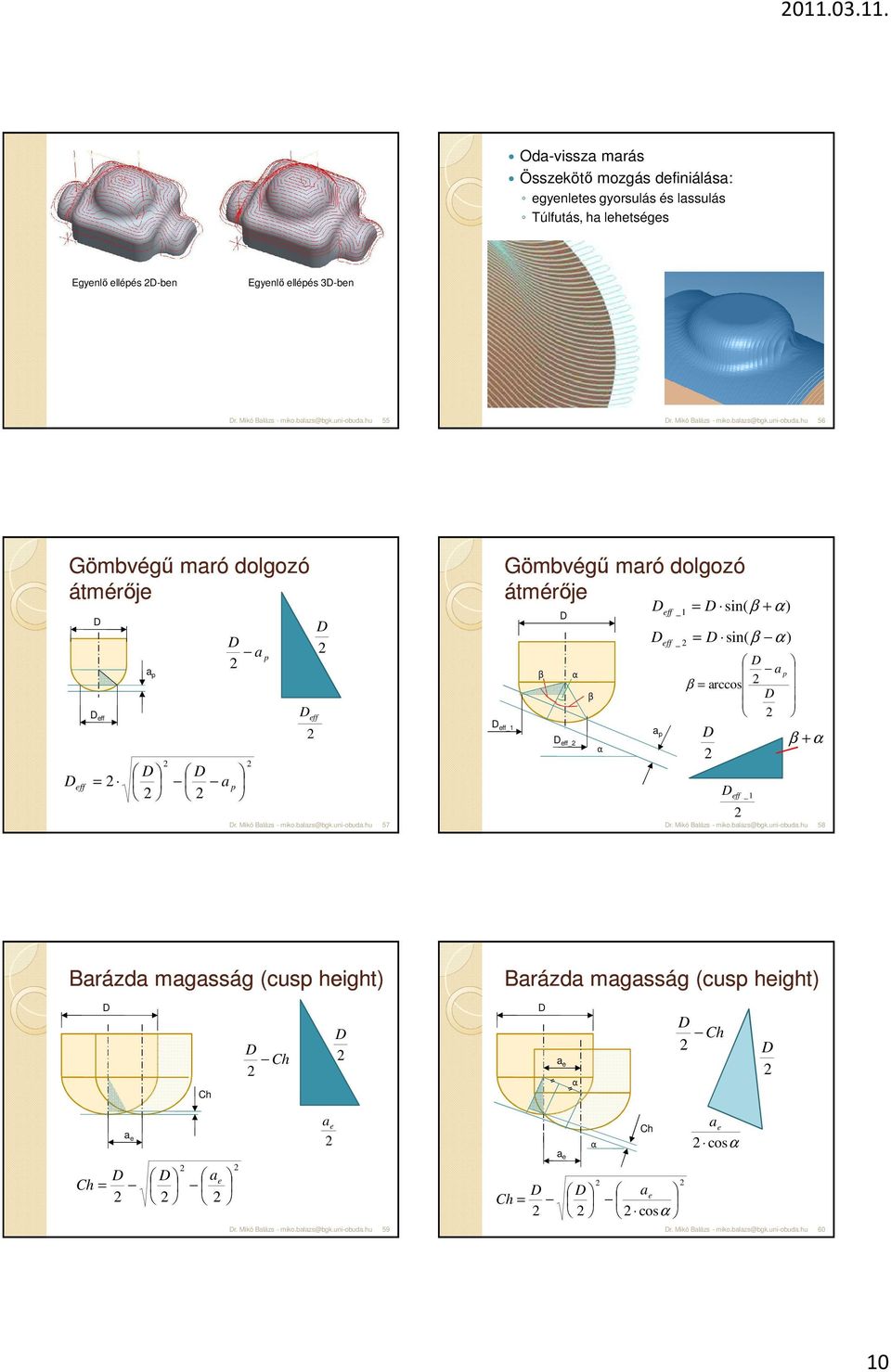 maró dolgozó átmérıje eff_1 β α eff_ β α eff _ 1 = sin( β + α) = sin( β α ) eff _ ap a p β = arccos eff _1 β + α 58