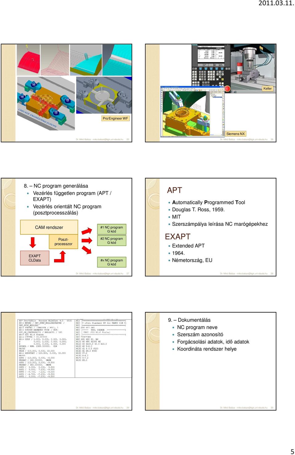 rendszer Posztprocesszor #1 NC program G kód # NC program G kód #x NC program G kód APT Automatically Programmed Tool ouglas T.