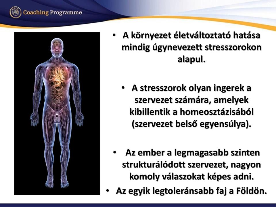 homeosztázisából (szervezet belső egyensúlya).