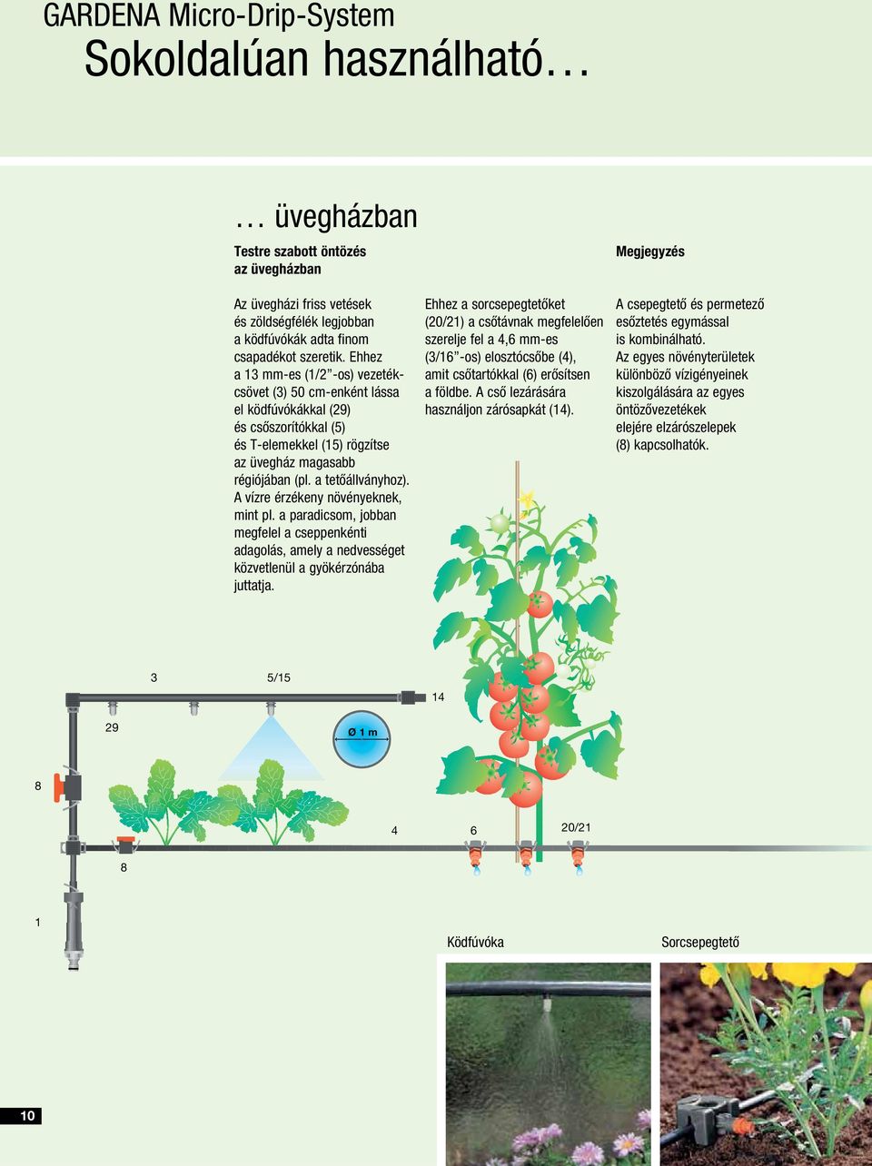 A vízre érzékeny növényeknek, mint pl. a paradicsom, jobban megfelel a cseppenkénti adagolás, amely a nedvességet közvetlenül a gyökérzónába juttatja.