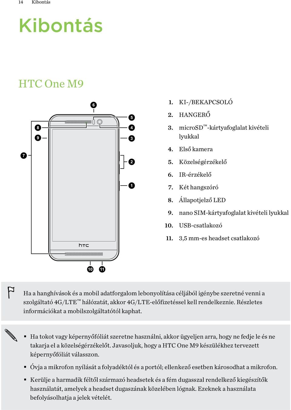 3,5 mm-es headset csatlakozó Ha a hanghívások és a mobil adatforgalom lebonyolítása céljából igénybe szeretné venni a szolgáltató 4G/LTE hálózatát, akkor 4G/LTE-előfizetéssel kell rendelkeznie.