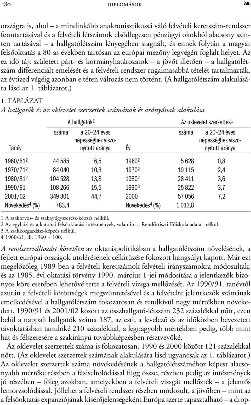 Az ez idõ tájt született párt- és kormányhatározatok a jövõt illetõen a hallgatólétszám differenciált emelését és a felvételi rendszer rugalmasabbá tételét tartalmazták, az évtized végéig azonban e