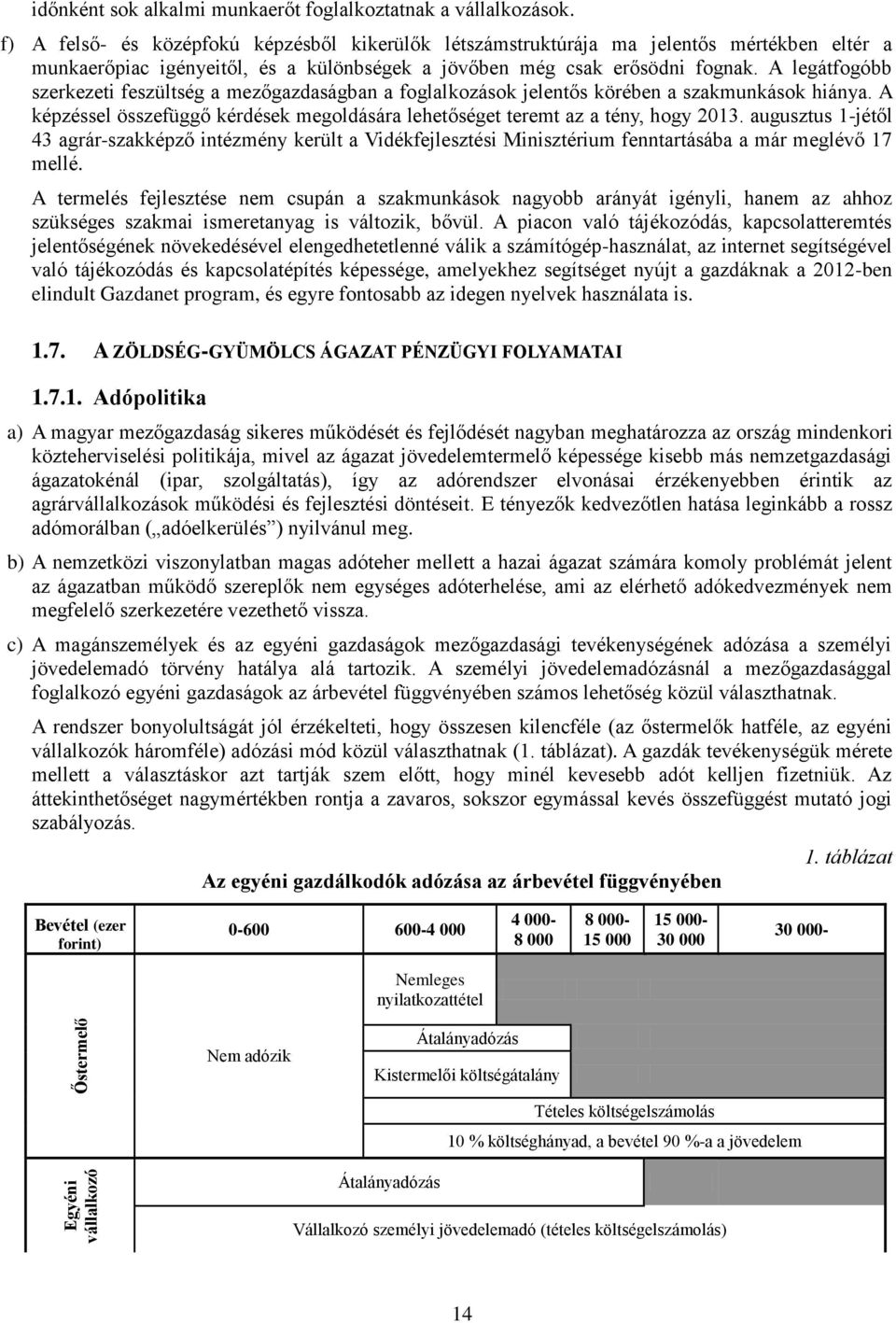 A legátfogóbb szerkezeti feszültség a mezőgazdaságban a foglalkozások jelentős körében a szakmunkások hiánya. A képzéssel összefüggő kérdések megoldására lehetőséget teremt az a tény, hogy 2013.