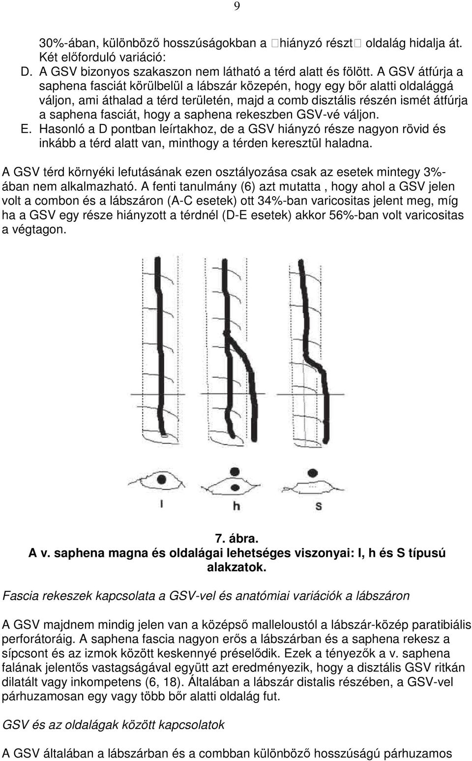 saphena rekeszben GSV-vé váljon. E. Hasonló a D pontban leírtakhoz, de a GSV hiányzó része nagyon rövid és inkább a térd alatt van, minthogy a térden keresztül haladna.