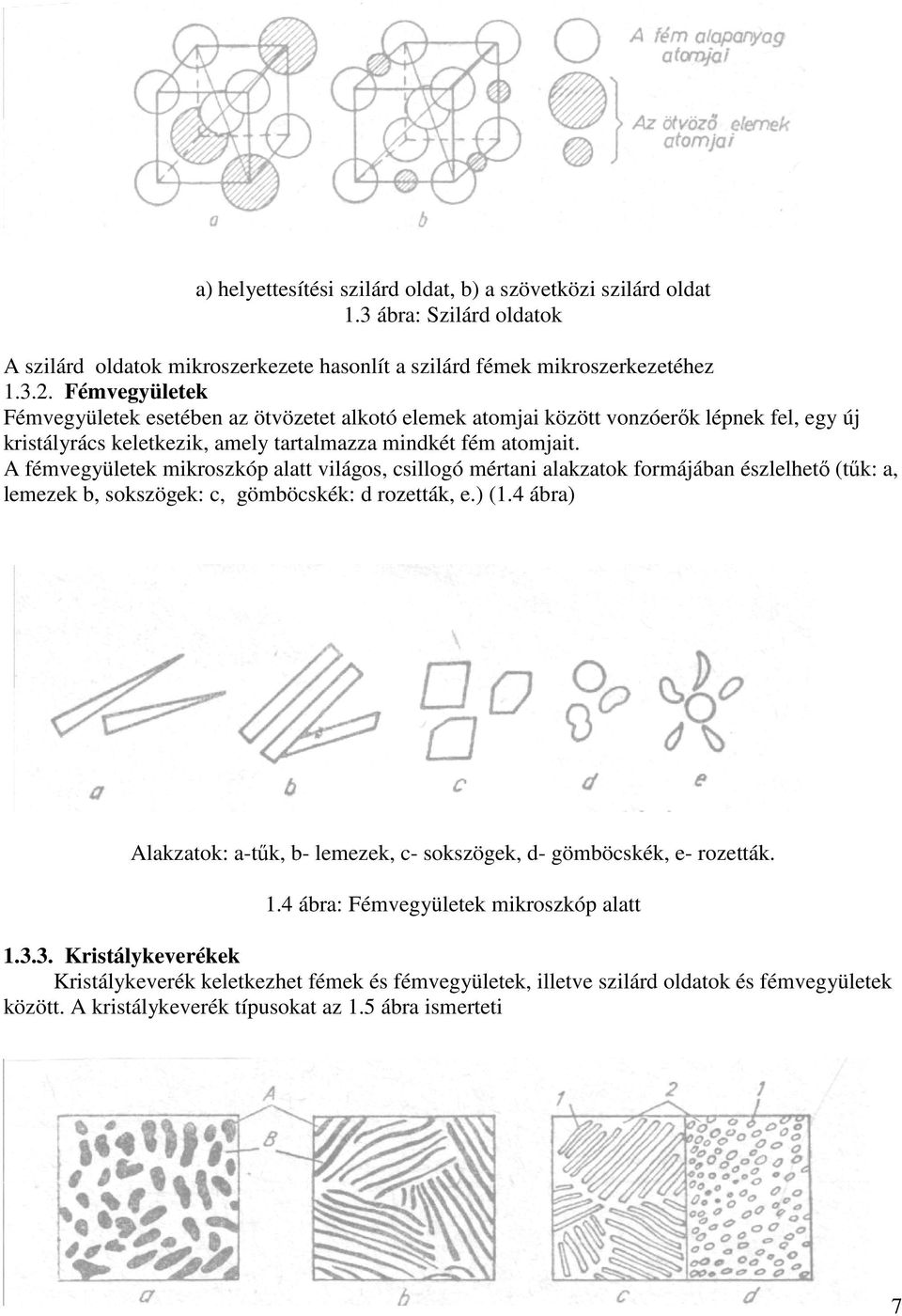 A fémvegyületek mikroszkóp alatt világos, csillogó mértani alakzatok formájában észlelhető (tűk: a, lemezek b, sokszögek: c, gömböcskék: d rozetták, e.) (1.